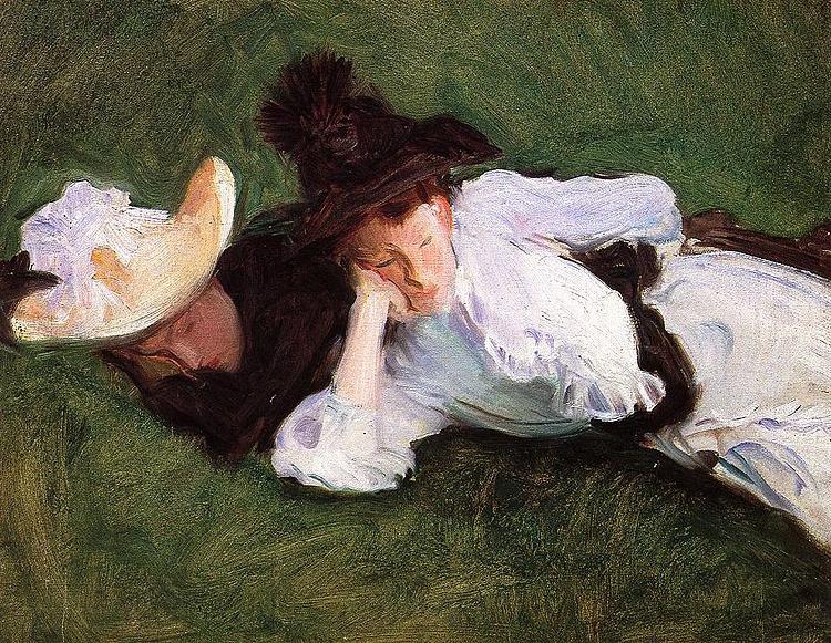 John Singer Sargent Two Girls Lying on the Grass Norge oil painting art